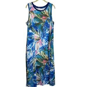 Soft Surroundings Blue Floral Print Sleeveless Maxi Dress